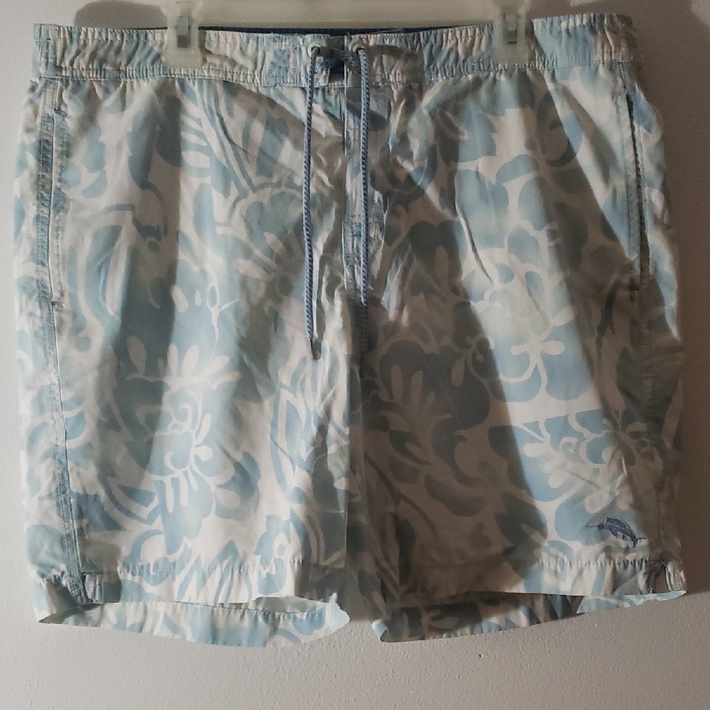 Tommy Bahama Relax Light Blue Floral Burnout Style Swim Trunks Size: Large EUC